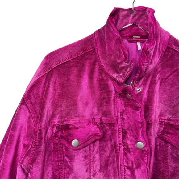 Free People Velvet Fuchsia Women’s Trucker Zip Up Jacket Sz M/L - Picture 3 of 14